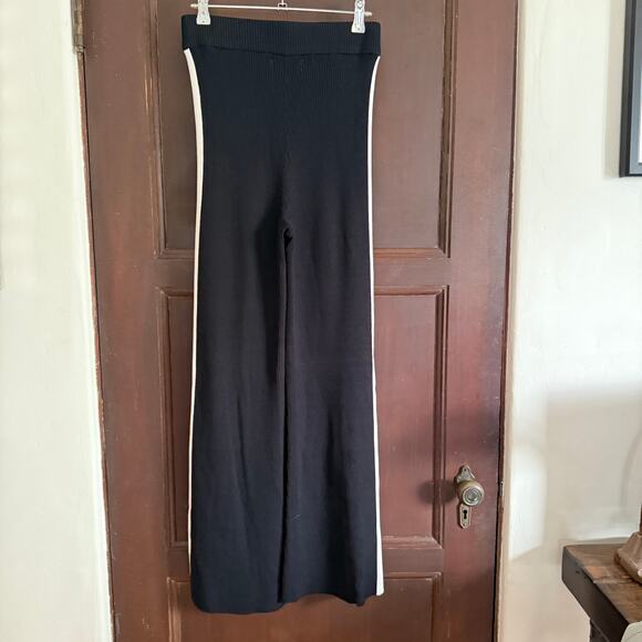 HOUSE of HARLOW 1960 | Black Rib Knit Flare Pants with White Stripe | Small - Picture 2 of 6